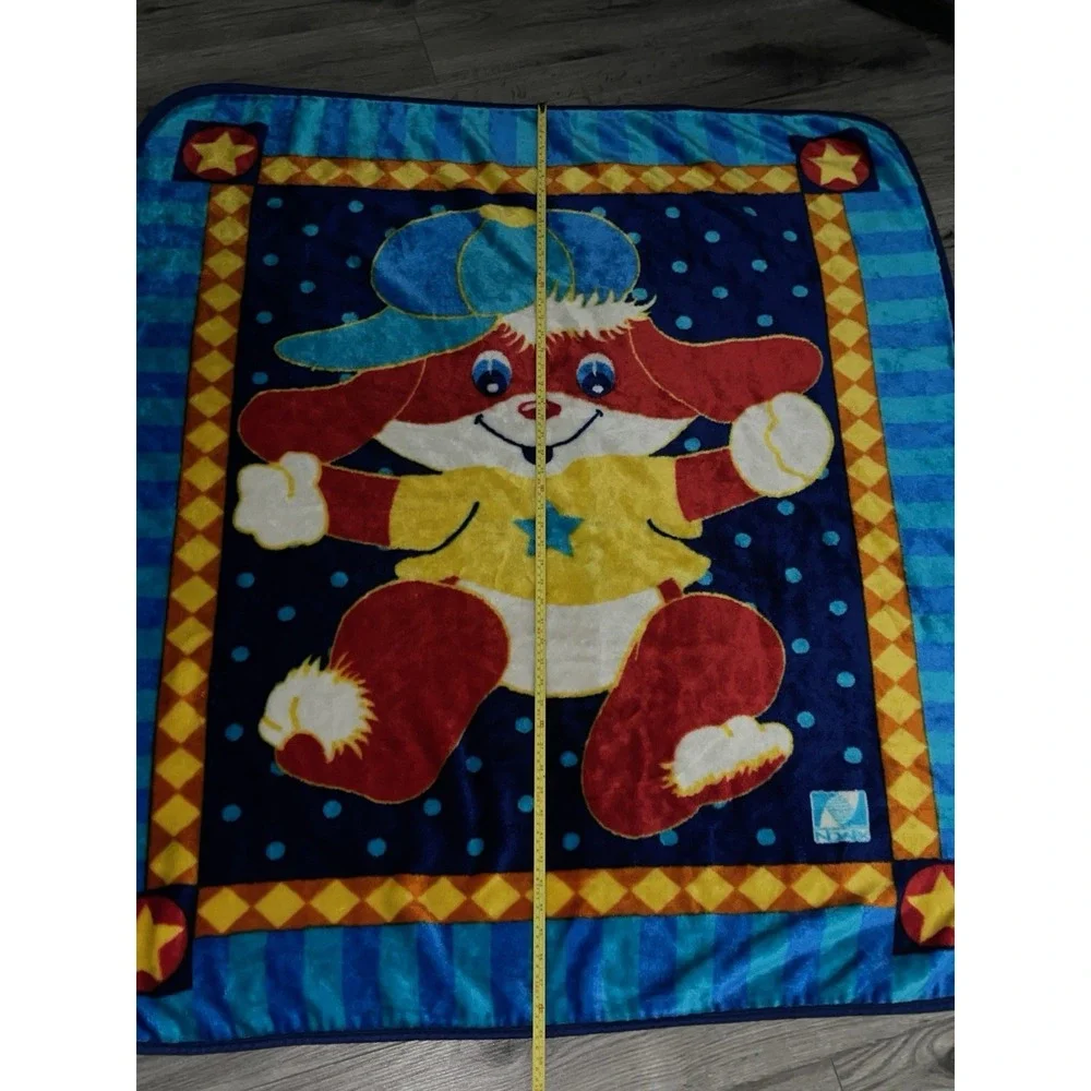 NovaTex Vintage Baby Plush Blanket Vibrant Red Floppy Ear Dog Puppy & Blue Hat